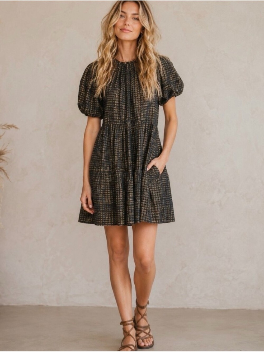 Ulla Johnson Dion Dress Midnight Metallic Tiered Mini Babydoll Dress Size 4